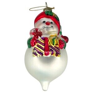 5" Friendly Ghost Christmas Ornament Presents Blown Glass Tree Hand Painted VTG